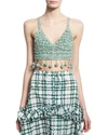 ROSIE ASSOULIN CROCHETED CAMI POMPOM TOP, GREEN
