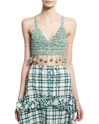 Rosie Assoulin Crocheted Cami Pompom Top, Green
