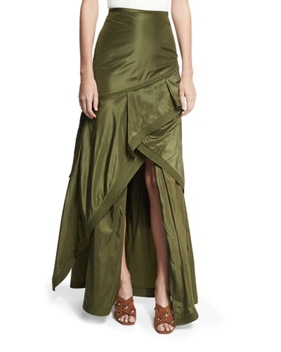 Johanna Ortiz Guaduas Silk Taffeta Maxi Skirt, Green