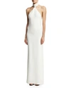 BRANDON MAXWELL SLEEVELESS PIPED-NECK HALTER GOWN, IVORY,PROD127090109