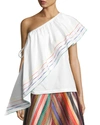 ROSIE ASSOULIN EMBROIDERED ONE-SHOULDER TOP, WHITE