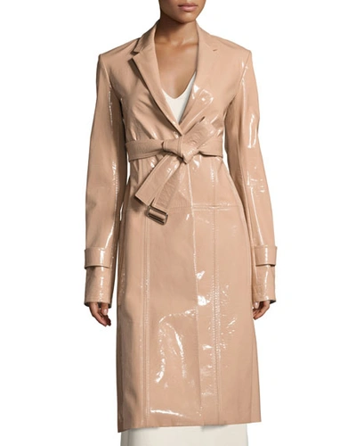 Calvin Klein Collection Patent Leather Belted Trench Coat, Beige