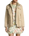RED VALENTINO EMBROIDERED MILITARY JACKET, SAND
