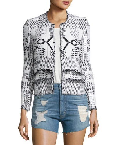 Iro Kerr Open-front Fringe Ikat Jacket, White/black In White&black