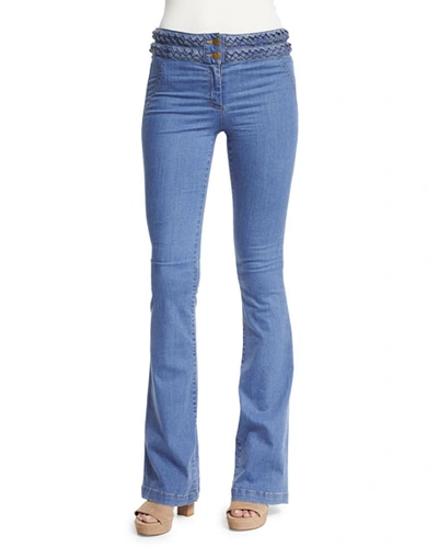 Veronica Beard Biscayne Braided-waist Boot-cut Jeans, Blue