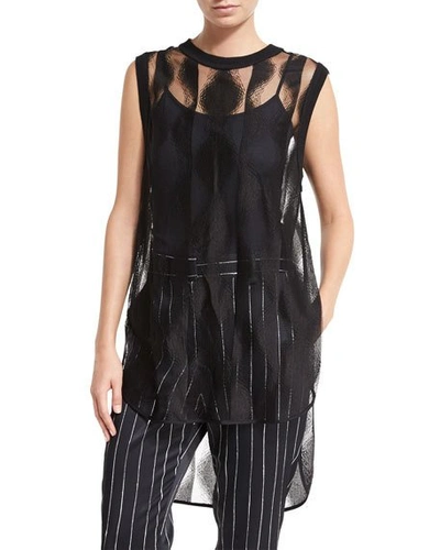 Dkny Sleeveless Sheer Patterned Tunic, Black