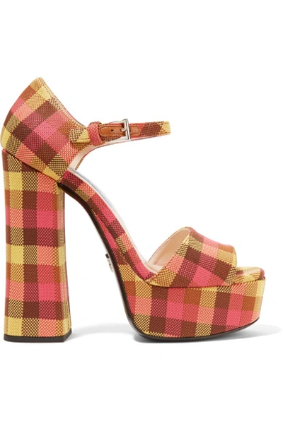 Prada Checked Canvas Platform Sandals In Yellow