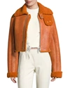 YEEZY CROPPED SHEARLING BOMBER JACKET, RUST, BROWN