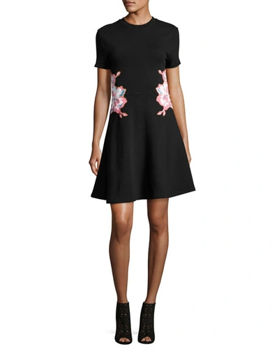 Carven Floral Embroidered Short-short Mini Dress, Black