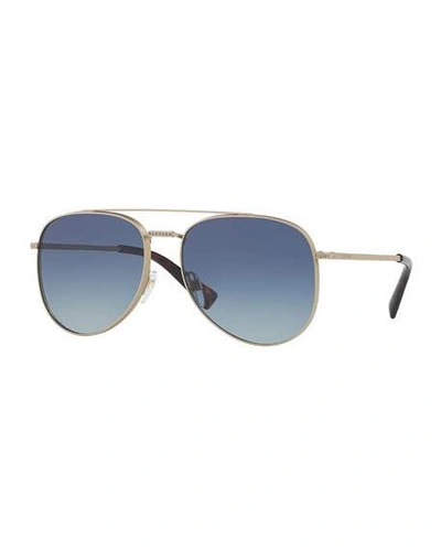 Valentino Glamtech Studded Aviator Sunglasses In Gray/pink