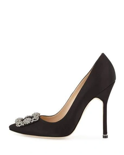 Shop Manolo Blahnik Hangisi 115mm Satin Crystal-toe Pump In Black