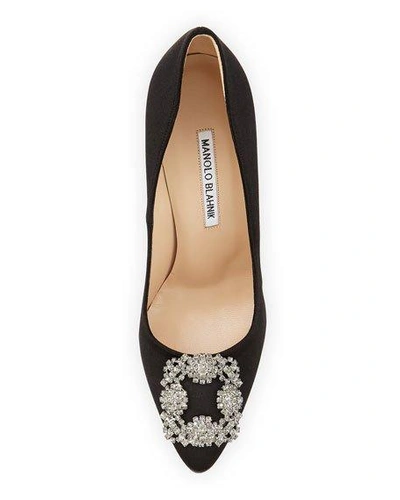 Shop Manolo Blahnik Hangisi 115mm Satin Crystal-toe Pump In Black