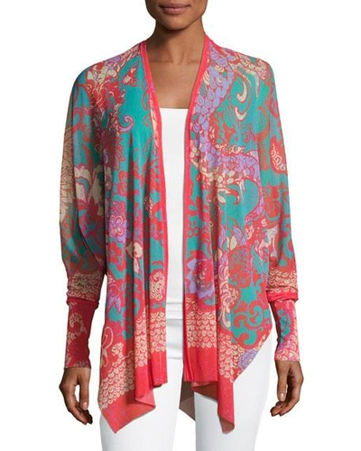 Fuzzi Bishop-sleeve Tulle Kimono, Pink Pattern