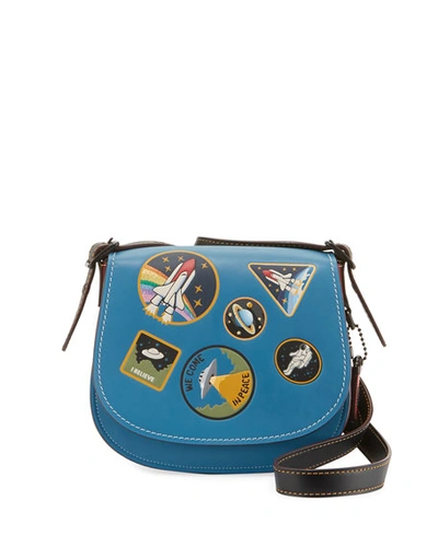 Coach Space Patches Leather Saddle Bag In Blue