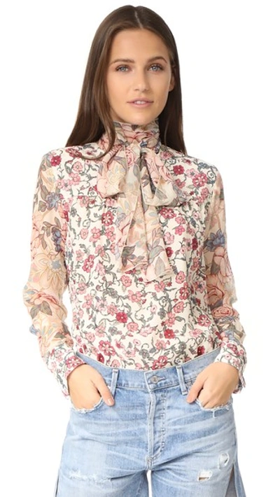 Shop See By Chloé Printed Pussy Bow Blouse In Natural White