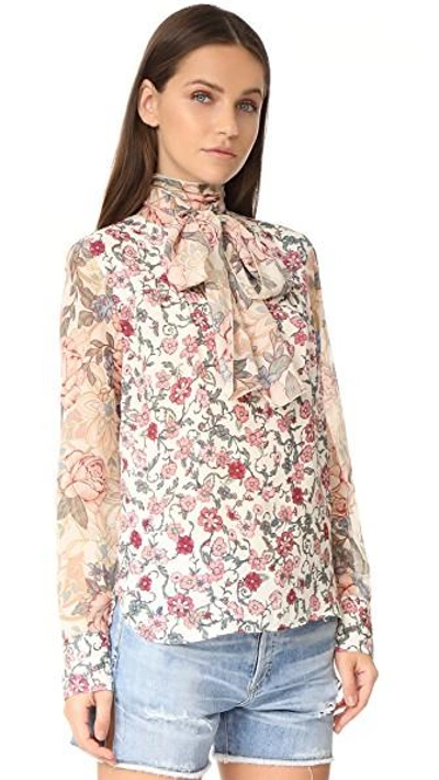 Shop See By Chloé Printed Pussy Bow Blouse In Natural White