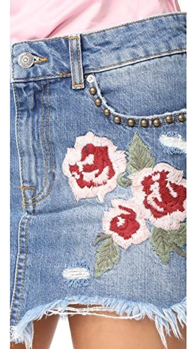 Shop Free People Wild Rose Embroidered Miniskirt In Light Denim