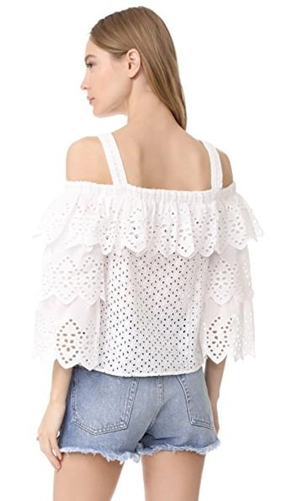 Shop Endless Rose Cold Shoulder Top With Tiered Sleeves In Off White