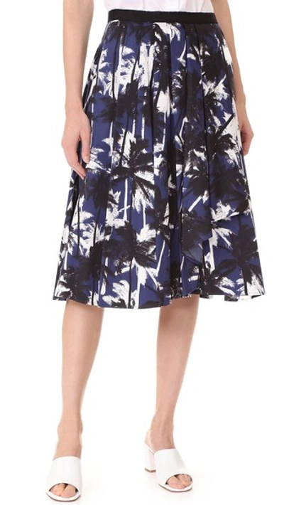 Jason Wu Grosgrain-trimmed Printed Cotton-poplin Skirt In Navy Multi