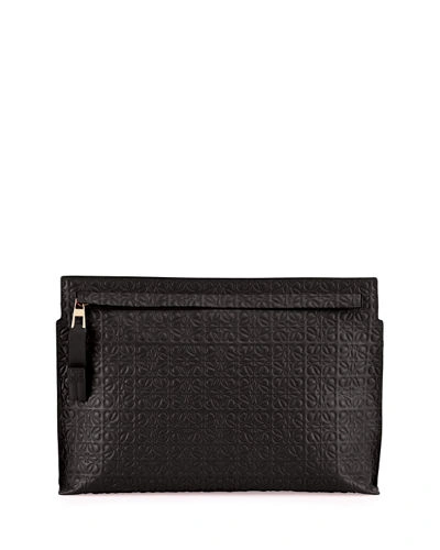 Loewe Large Leather T Pouch Bag, Black