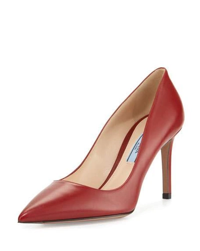 Prada Leather Pointed-toe 85mm Pump In Red