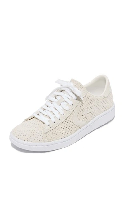 Converse Women's Pro Leather Perforated Suede Lace Up Sneakers In Egret/egret/white
