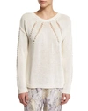 FOUNDRAE NETTED BOUCLE-TRIM PULLOVER SWEATER, CREAM/GRAY, CREAM W/GREY BEAD