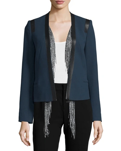 Foundrae Cotton Leather-trim Jacket W/ Silk Vest, Navy