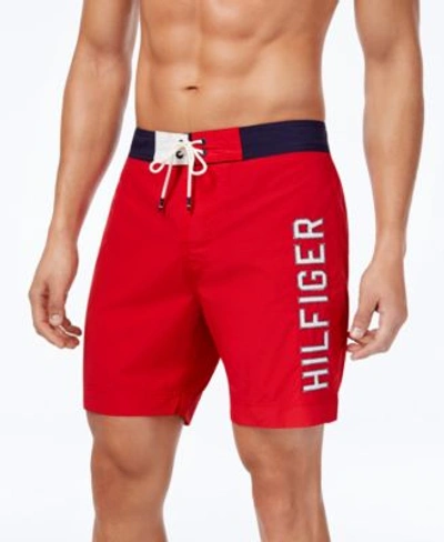 Tommy Hilfiger Men's Colorblocked Seaboard 7" Board Shorts, Created For Macy's In Apple Red