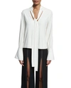 ALEXIS DIANA BELL-SLEEVE TIE-NECK BLOUSE, WHITE