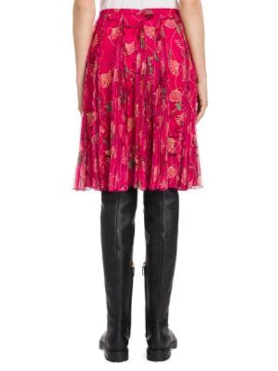 Shop Valentino Lotus-print Silk Skirt In Raspberry