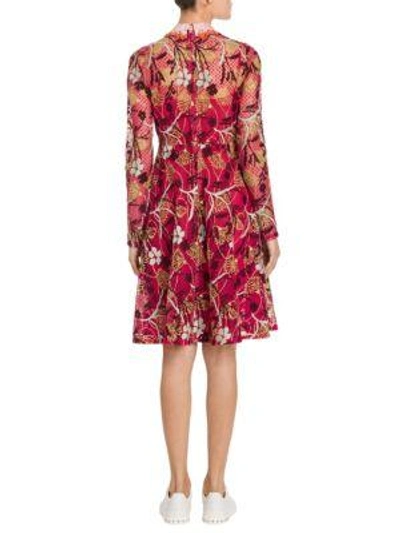 Shop Valentino Lotus Guipure Lace Sheath Dress In Raspberry