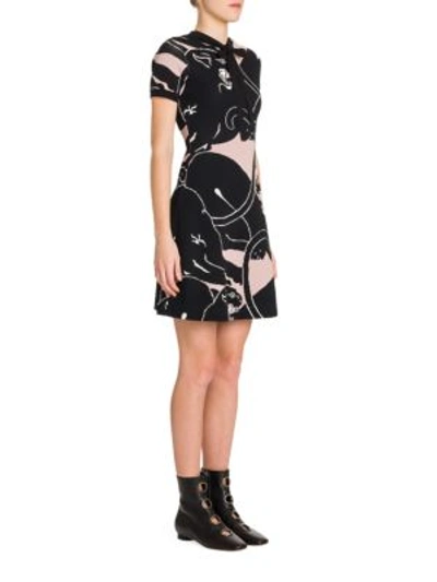 Shop Valentino Panther Knit Tie-neck Dress In Wild Rose Multi