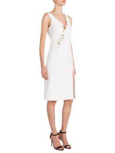 Shop Versace Embroidered Lace-inset Silk Cady Dress In White