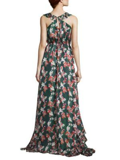 Shop Tanya Taylor Floral Ikat Oksana Silk Gown In Hunter Green