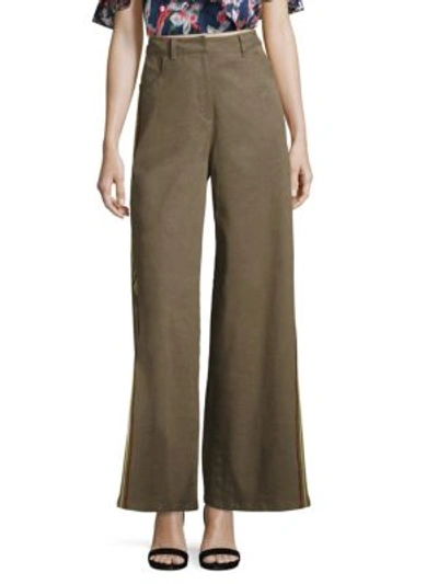 Tanya Taylor Embroidered Bailey Pants In Army Green