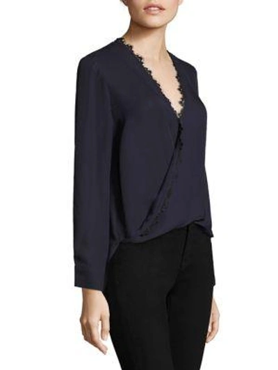 Shop L Agence Rosario Lace Trimmed Silk Top In Midnight