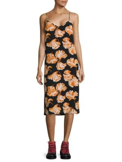 Ganni Geroux Floral-print Silk Crepe De Chine Midi Dress In Black