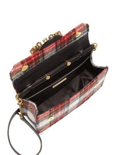 Shop Miu Miu Jeweled Plaid Wool Crossbody/belt Bag In Red Tartan