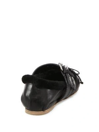 Shop Miu Miu Double-strap Leather & Shearling Ballet Flats In Black