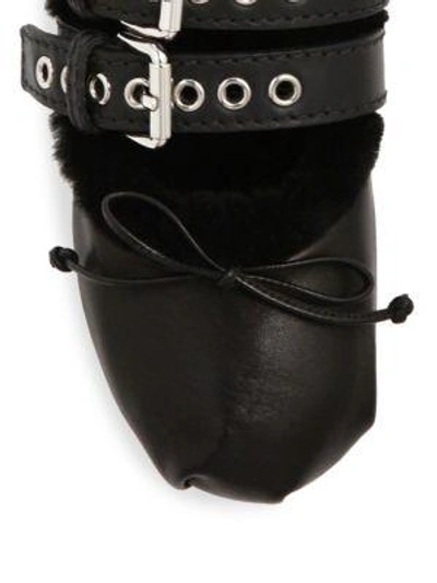 Shop Miu Miu Double-strap Leather & Shearling Ballet Flats In Black