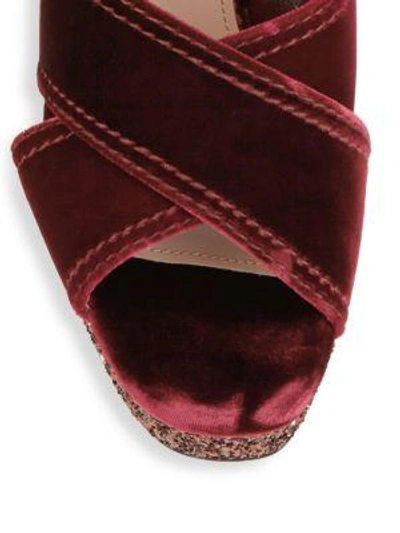 Shop Miu Miu Glitter & Velvet Platform Ankle-strap Sandals In Bordeaux