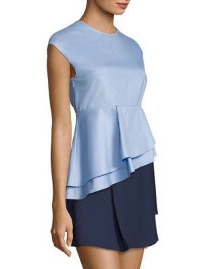 Shop Carven Babydoll Asymmetrical Cotton Top In Blue Sky