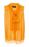 PAULE KA Saffron Sleeveless Blouse with Pleat front and Tie Detail
