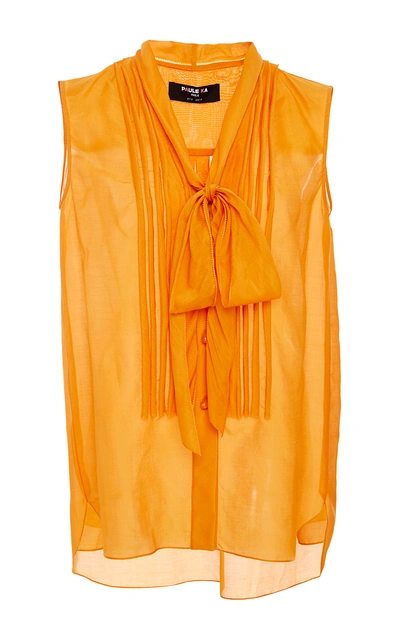 Paule Ka Saffron Sleeveless Blouse With Pleat Front And Tie Detail