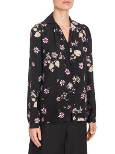 Shop Valentino Flowers Fall Silk Blouse In Black