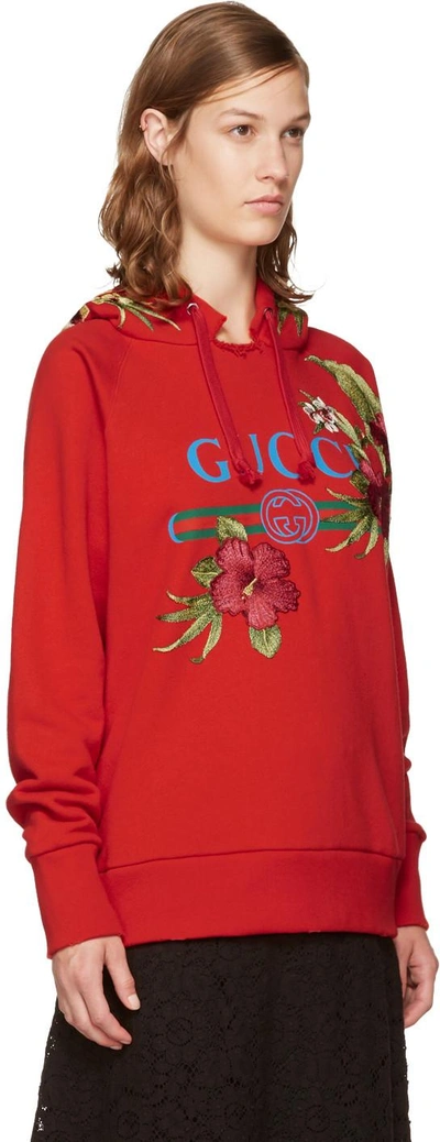 Shop Gucci Red Oversized Floral Logo Hoodie