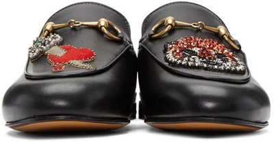 Shop Gucci Black Tiger And Pierced Heart Princetown Slippers In 1000 Black