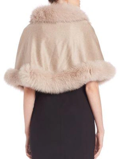 Shop Sofia Cashmere Fox Fur-trimmed Cashmere Wrap In Taupe