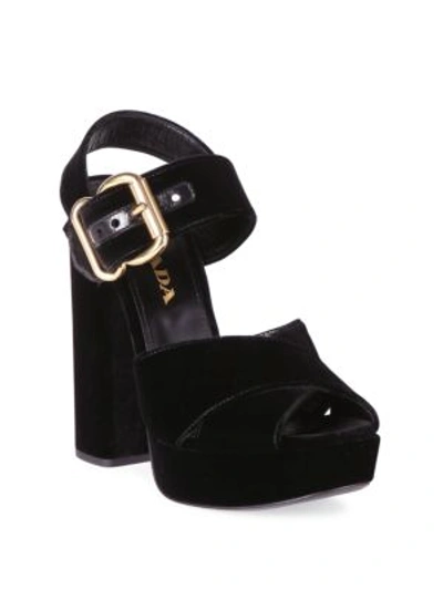 Shop Prada Velvet Platform Slingback Sandals In Black
